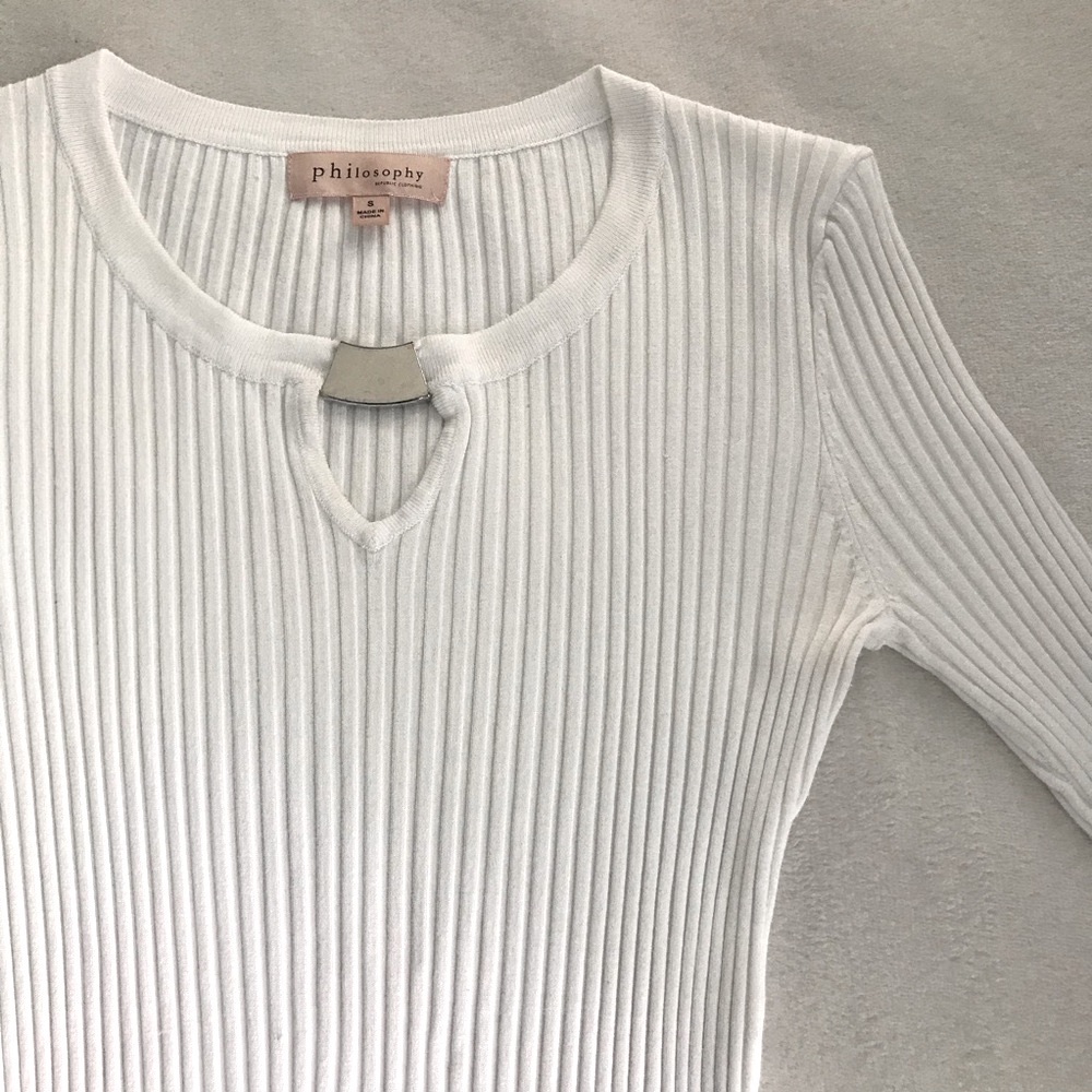 Philosophy White Ribbed Collared Shirt